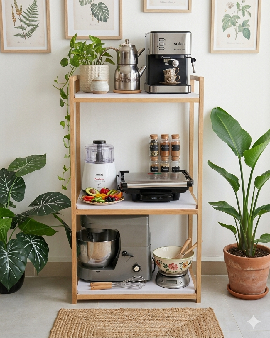 Étagère pour électroménager en bois hêtre et forex resistant à l’eau