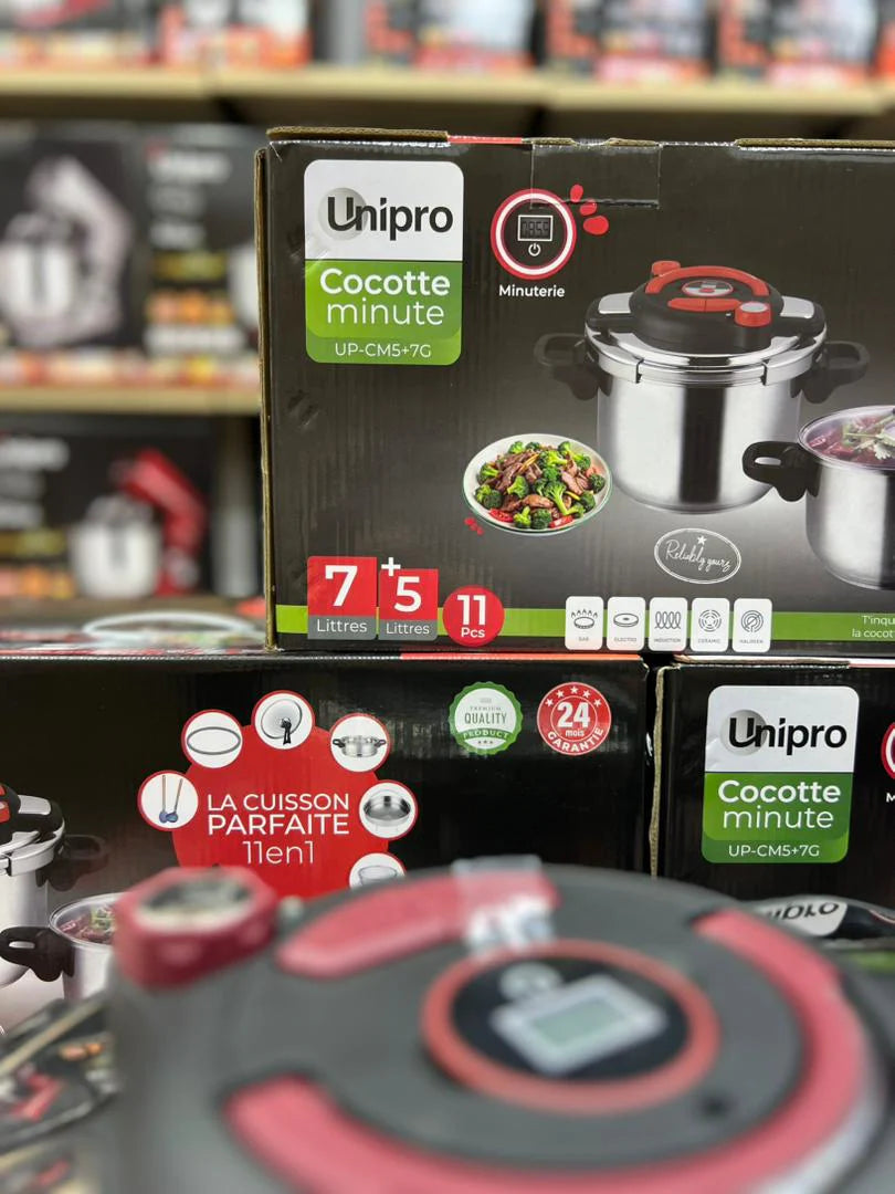 Cocotte-Minute UNIPRO 11 pièces 7L + 5L  Inox 18/10  Minuterie & Ouverture facile