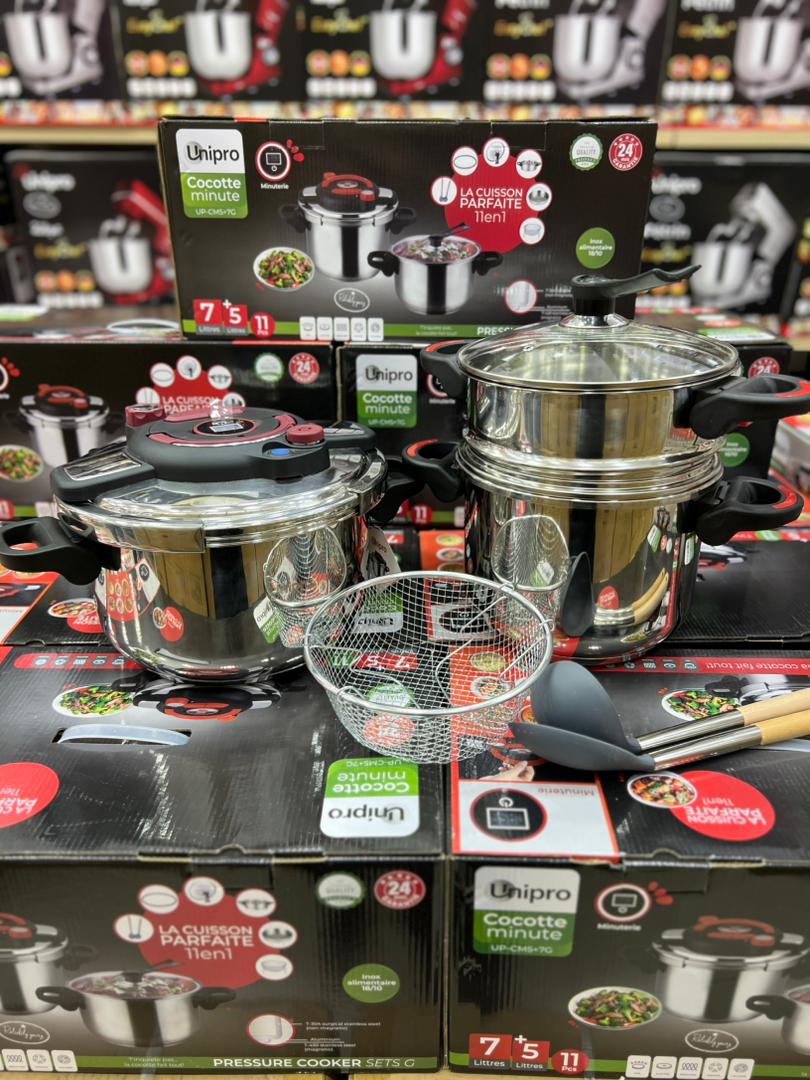 Cocotte-Minute UNIPRO 11 pièces 7L + 5L  Inox 18/10  Minuterie & Ouverture facile